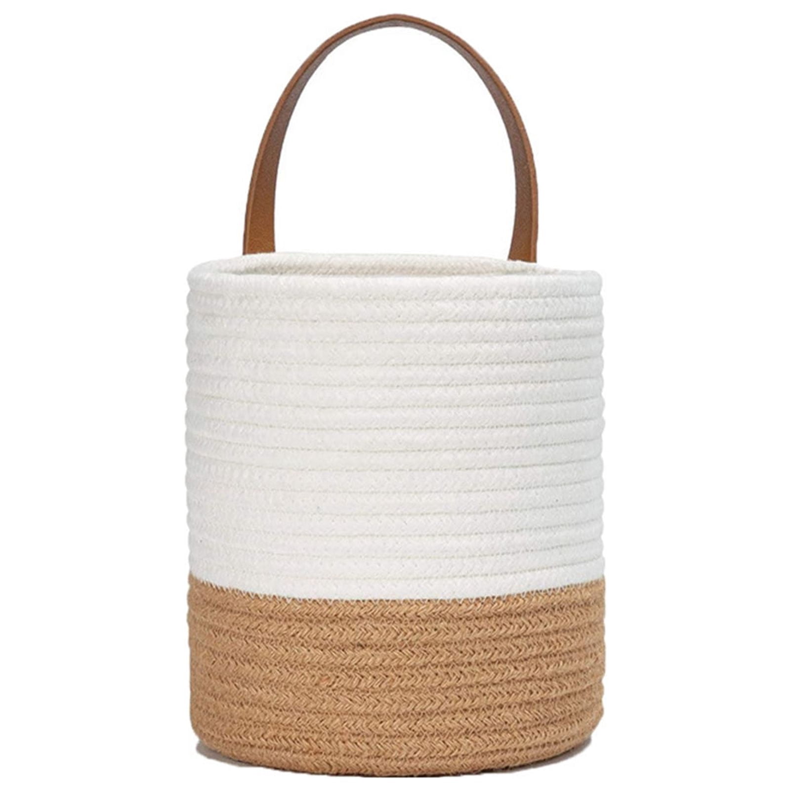 Mdesiwst Hanging Basket Natural Hand-woven Faux Leather Rattan ...