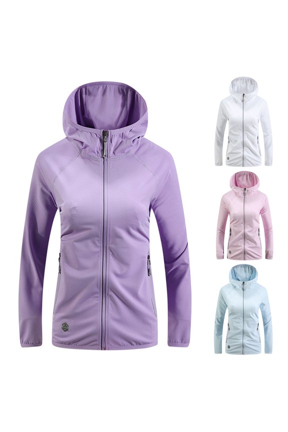 Hooded Long Sleeve Pockets Zipper Placket Sunscreen Jacket Unisex Ultra Thin Sun Protection Fishing Coat