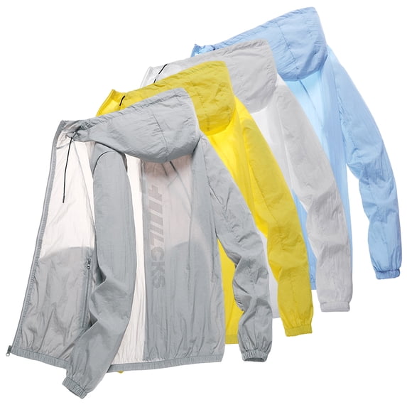 Mdesiwst Hooded Long Sleeve Pockets Zipper Placket Windbreaker Jacket Men Ultra Thin Sun Protection Coat Daily Clothing