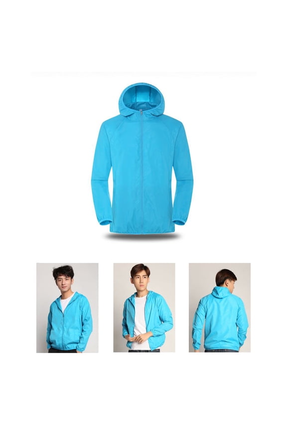Hooded Long Sleeve Sunscreen Jacket Pockets Zipper Placket Solid Color Unisex Thin Sun Protection Clothing