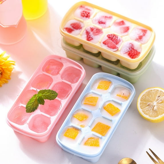 Mdesiwst Ice Cube Tray Stackable Easy to Release Mini Visible Lid Design Ice Cube Mold for Summer
