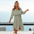 thumbnail image 1 of Mdesiwst Lapel Long Sleeve Patch Pocket Belt Side Split Hem Shirt Dress Women Solid Color Casual Midi Dress, 1 of 7