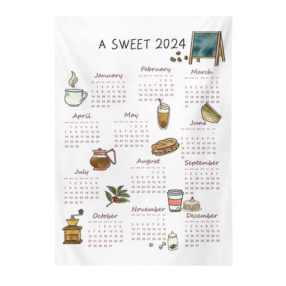 Mdesiwst Large Bedroom Wall Calendar 2024 Wall Calendar Large Soft Washable Living Room Bedroom Wall Hanging Tapestry Backdrop Decoration Cloth 12 Months