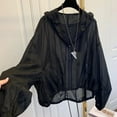 thumbnail image 1 of Mdesiwst Long Sleeve Solid Color Sunscreen Coat Drawstring See-Through Zipper Placket Women Casual Hooded Thin Jacket Daily Clothing, 1 of 7