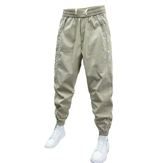 Mdesiwst Men Mid-rise Harem Pants Men's Drawstring Elastic Waist Casual Pants Ankle Length Solid Color Soft Breathable Casual Workwear Trousers