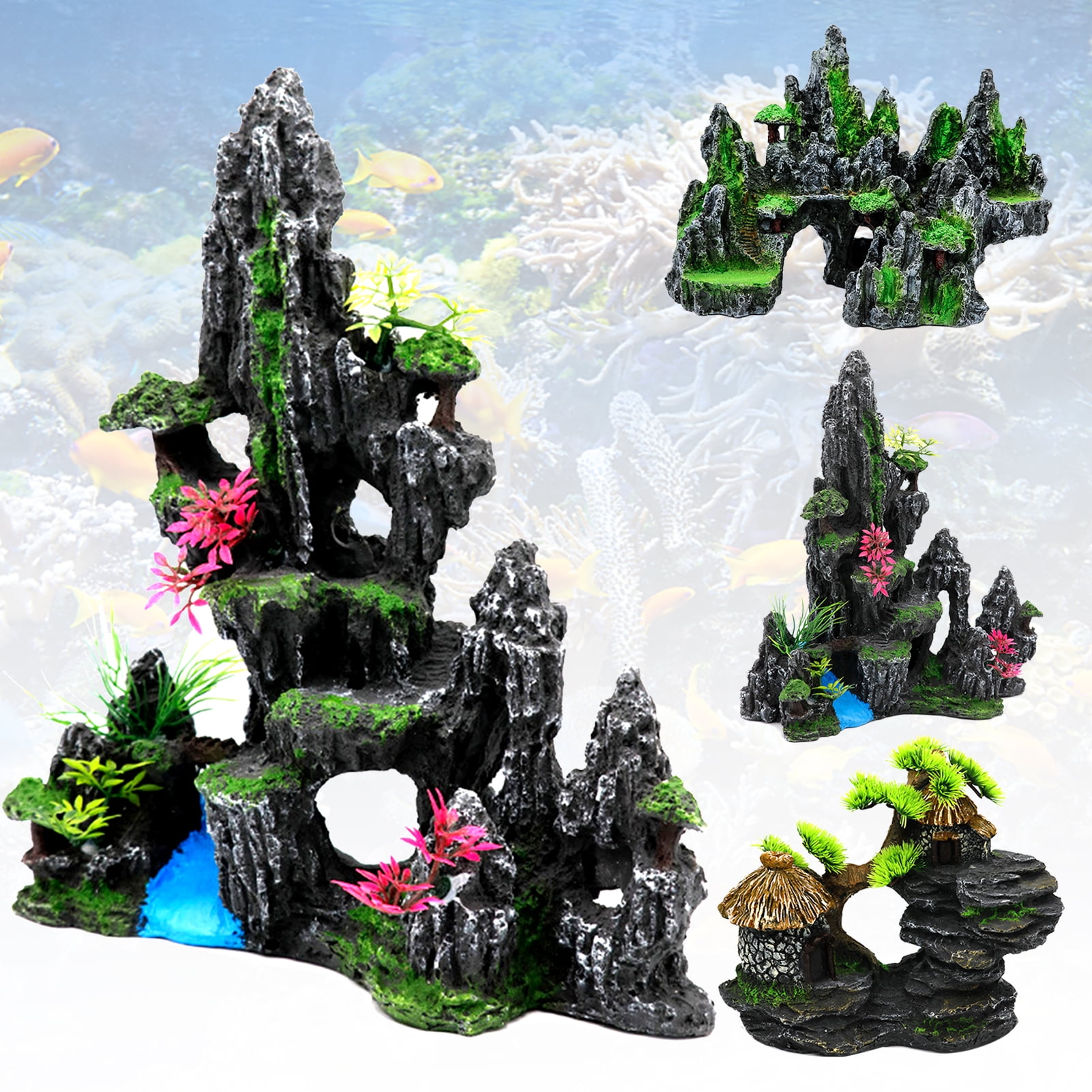 Innovative Resin Rockery Desktop Fountain Fish Tank Home Table Ornament Landscape DecorationUS Plug 110v