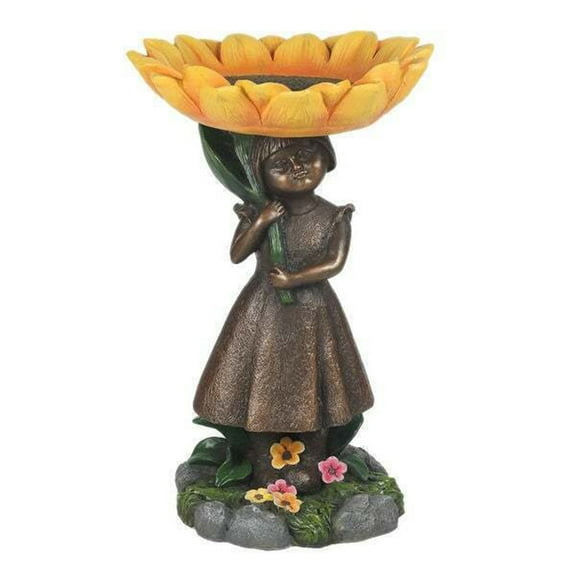 Mdesiwst Resin Statue Sturdy Waterproof Yellow Sunflower Decor Eco-friendly Bird Bath Figurine for Lawn