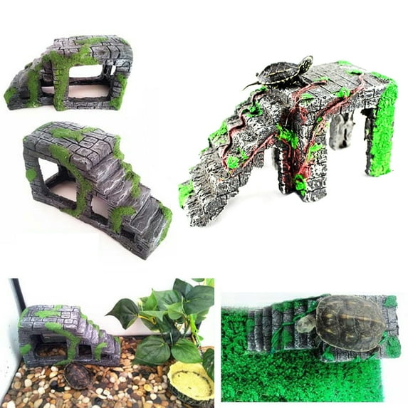 Mdesiwst Resin Turtle Step Climbing Terrace Island Reptile Hide Point Aquarium Landscape