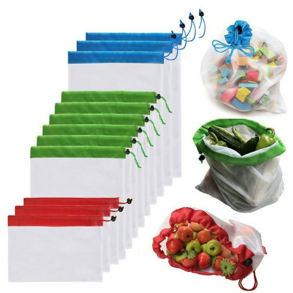 Mdesiwst Reusable Mesh Produce Bags, See Through Food Safe Mesh Bags with Drawstring for Fruits, Vegetable, Food, Toys, Grocery Storage, 5 Pack