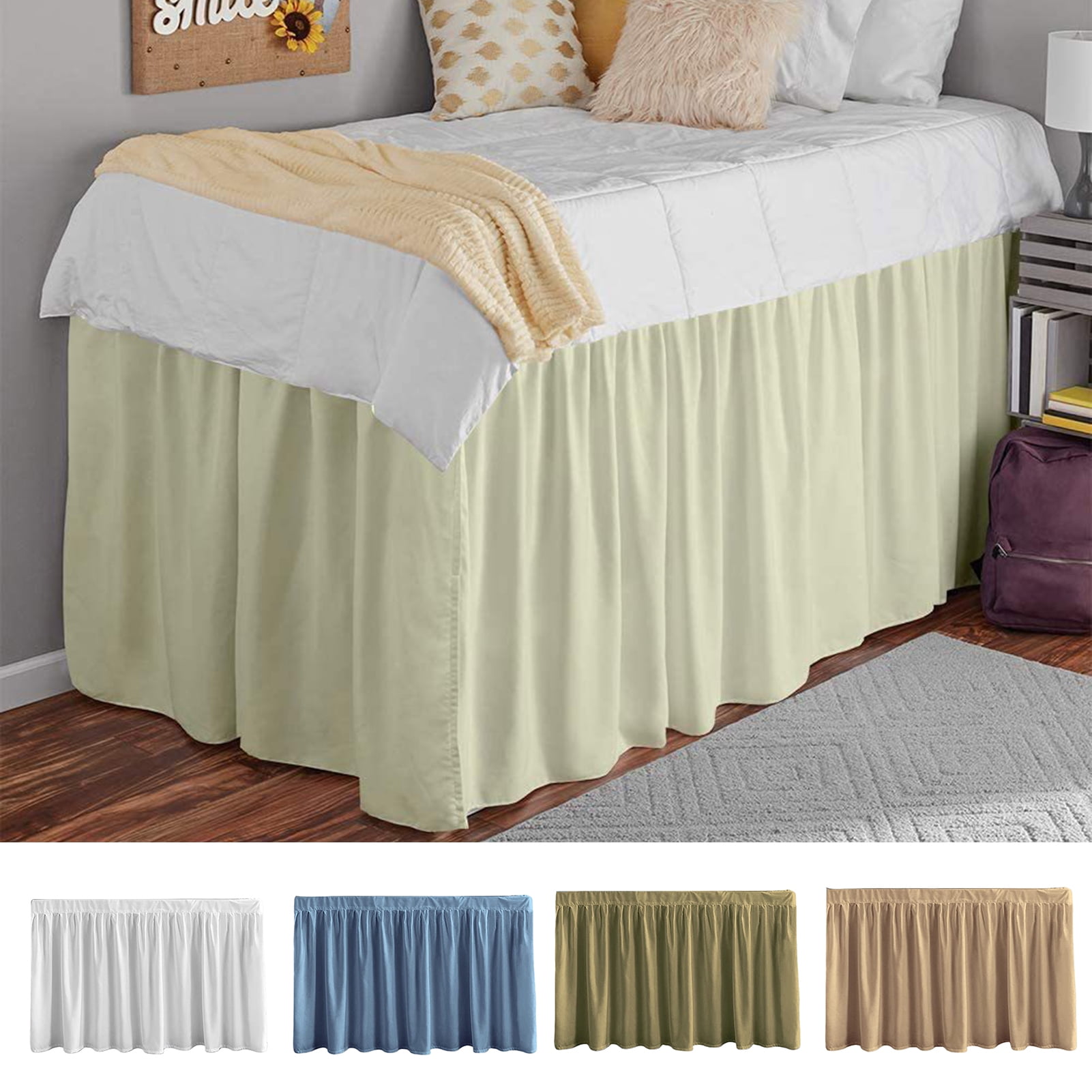 Mdesiwst Ruffled Bed Skirt Solid Color Wear Resistant Washable Non-Fading Extra Long College Dorm Room Queen Bed Skirt