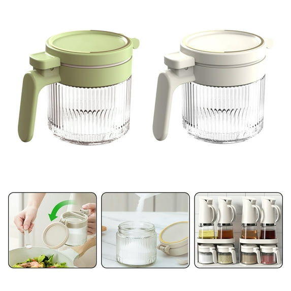 Mdesiwst Seasoning Jar Transparent Dustproof Moisture-proof Thickened Good Seal Press Type with Spoon Large Capacity Sugar Salt Powder Storage Bottle Seasoning Container