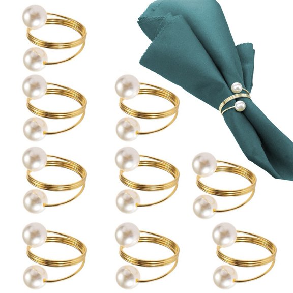 Mdesiwst Smooth Surface Napkin Rings 12/20pcs Elegant Metal Napkin Rings Smooth Surface Foldable Scratch-free Faux Pearl Napkin Ring Set for Theme Events