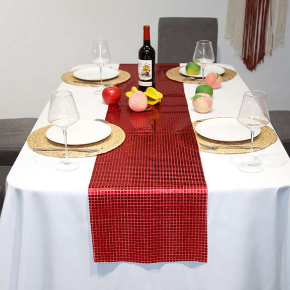 Mdesiwst Table Runner for Rectangular Dining Tables Table Runner Glitter Disco Party Sparkling Mirror Foil Table Runner for Birthday Wedding Event Decoration