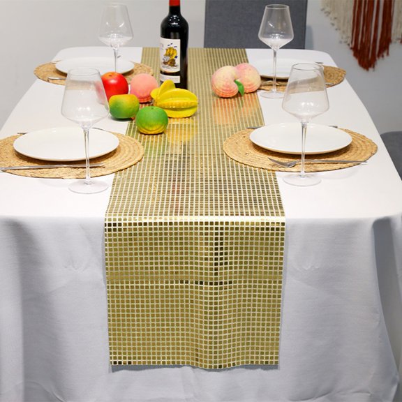 Mdesiwst Table Runner for Rectangular Dining Tables Table Runner Glitter Disco Party Sparkling Mirror Foil Table Runner for Birthday Wedding Event Decoration