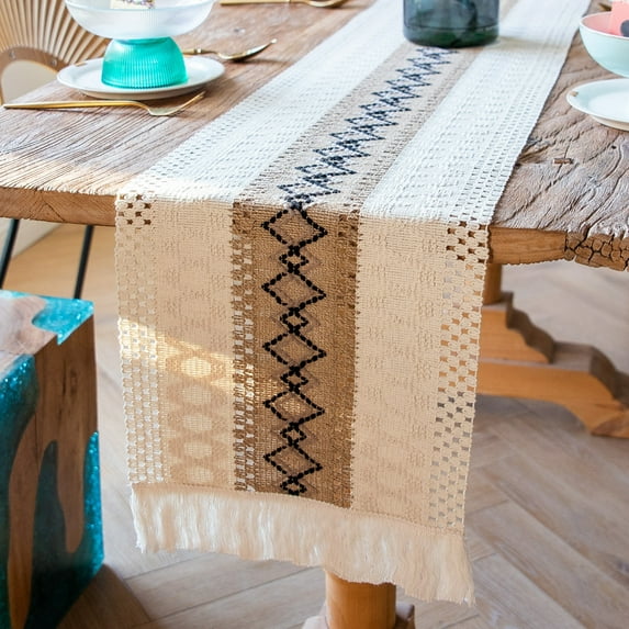 Mdesiwst Table Runner with Tassels Hollow Design Protective Table Cloth for Dining Table Farmhouse Decoration