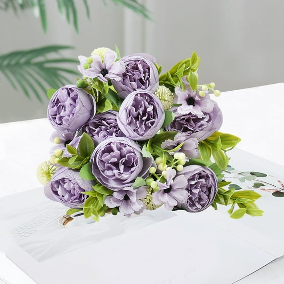 Mdesiwst Vintage Artificial Peony Flower Bouquet Non-fading Multi-functional Decoration Fake Peony Flower Bundle