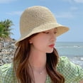 thumbnail image 1 of Mdesiwst Women Summer Solid Color Woven Straw Bucket Sun Hat Foldable Wide Brim Hollow Breathable Sunscreen Beach Hat, 1 of 6