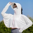 thumbnail image 1 of Mdesiwst Women Sunscreen Coat Zipper Opening Hooded Face Nack Protection Ice Silk Anti-UV Loose Thin Soft Breathable Long Sleeve Color Matching Cycling Camping Jacket, 1 of 7