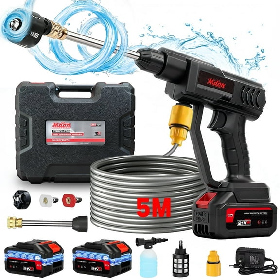Mdon 420 PSI Cordless Pressure Washer, Portable High Pressure Washer Gun with 2 Battery & 6-in-1 Spray Nozzle, Electric Power Washer for Car Wash, Home Exterior, Driveway, Fence, Patio Cleaning