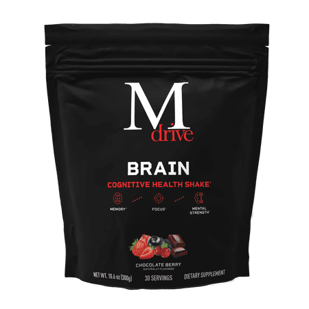 Mdrive Brain for Men, Cognitive Health Shake Powder for Memory Preservation, Alertness and Calmness, Mental Focus, Cognitive Ability, Brain Function, Chocolate Berry Flavor, 30 Servings, 10.6oz