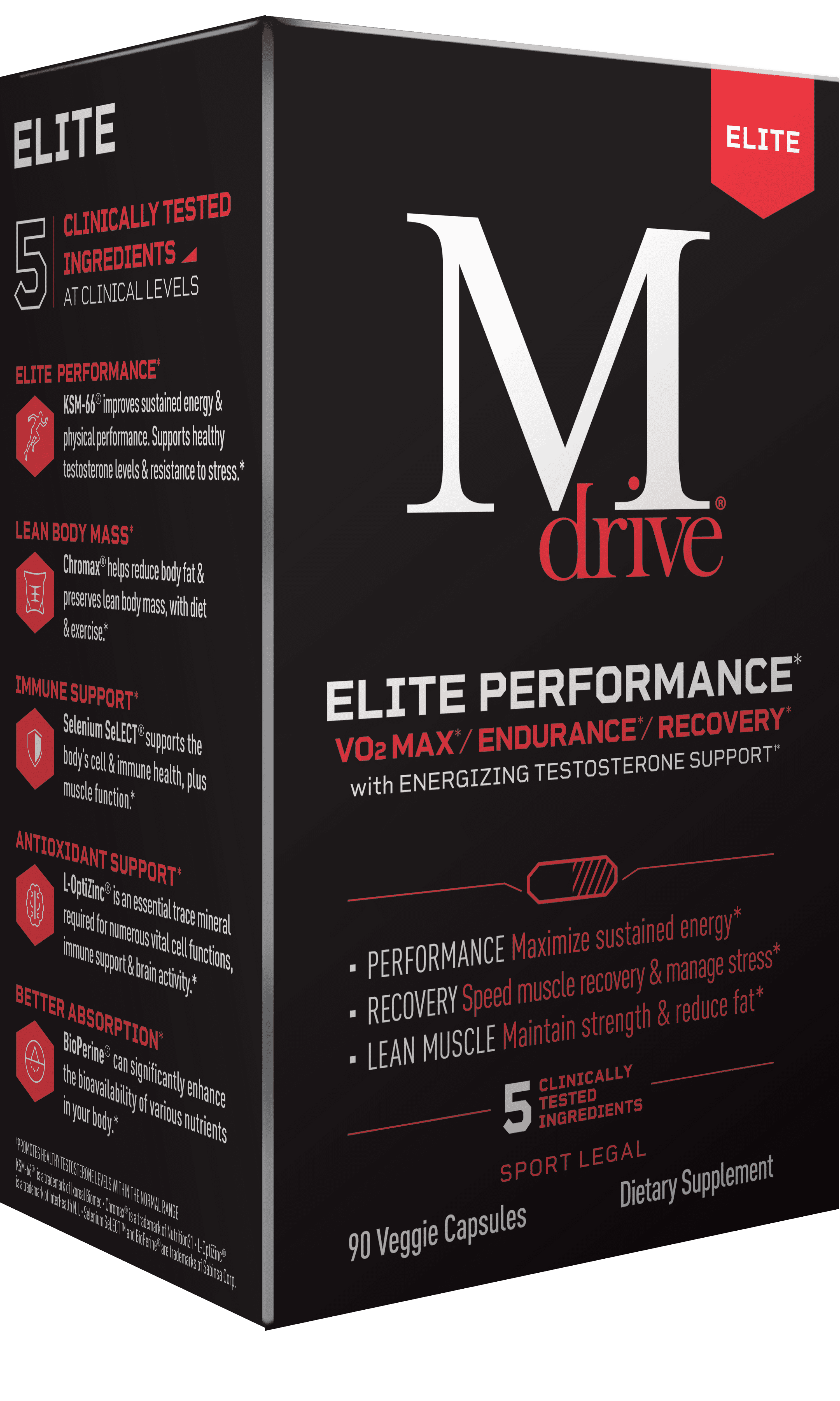 Mdrive Elite Testosterone Booster for Men - Supports Immune Health, Energy, Sports Performance, Cardio, VO2Max, Recovery, Stress Relief, Lean Muscle, KSM-66 Ashwagandha, DIM, Fenugreek, Chromium, 90ct