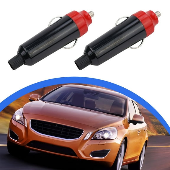 Mduoduo 12V 24V Waterproof Car Cigarette Lighter Socket Replacement Connector Male Plug for Automotive Power Outlet, Durable Plastic Metal, Easy Install, 2-Pack (Black, Red)