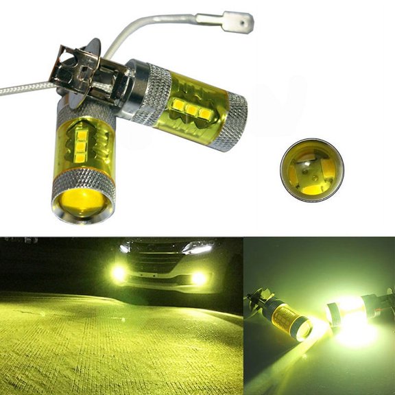 Mduoduo 2PCS Car LED Fog Lights H3 16SMD Bulb 12-24V DC 80W Super Bright Yellow- LED- Light Universal- Auto Accessories For- Car Truck Car Accessories