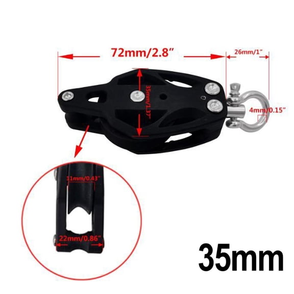 Mduoduo 35mm Swivel Sailing Block with Becket for Rigging Sailboat Marine Accessories Car Accessories