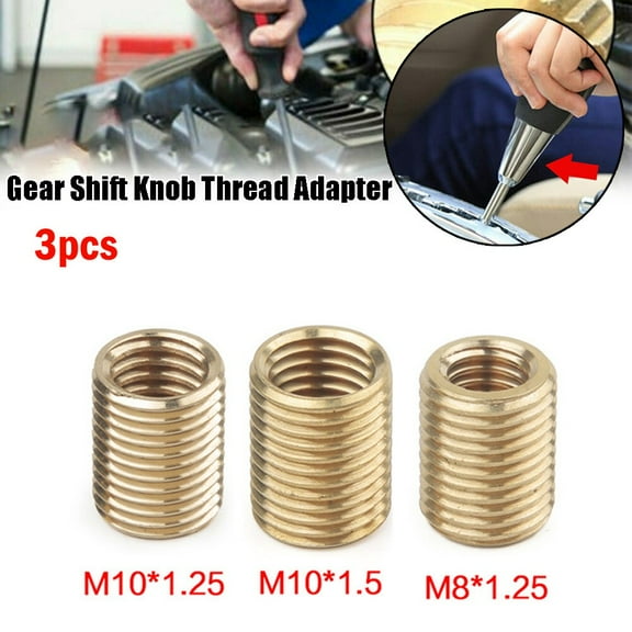 Mduoduo 3pcs Gear Shift Knob Head Thread Adapter Nuts Insert Set (M10x1.5&M10*1.25&M8*1.25) Aluminum Applicable To M12x1.25 Shift Knob Car Accessories