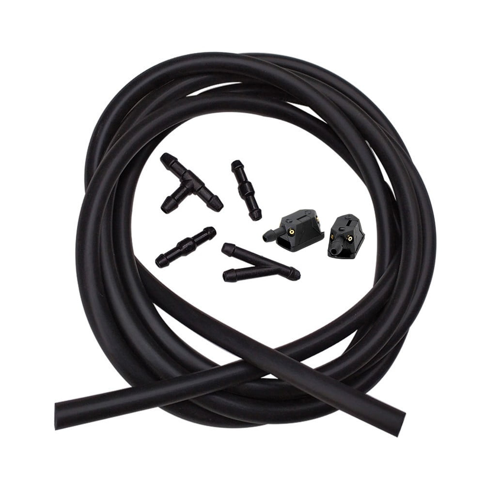 Windshield Wiper Washer Spray Nozzle Jet + 6.5ft Tube Hose Connector - Universal Fit