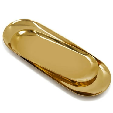 Mduoduo Oval Stainless Steel Tray Storage Tray Tea Fruit Tray Cosmetics Jewelry Tray , Gold Plate (1 Pcs)