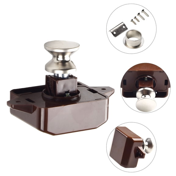 Mduoduo RV Lock Large Brown Nickel Knob Motorhome Push Button Lock Interior Parts 26mm Hole ABS & Zinc Latch Suit Yacht Boat Furniture Car Accessories