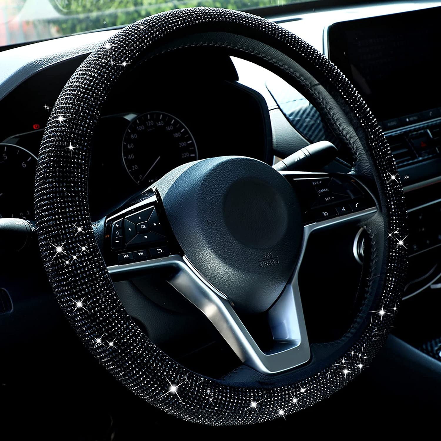 Mduoduo Women Crystal Diamond Steering Wheel Cover Car Wheel Protector
