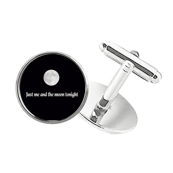 Me And Moon Photo Art Round Button Cuff Clip Stud Cufflinks