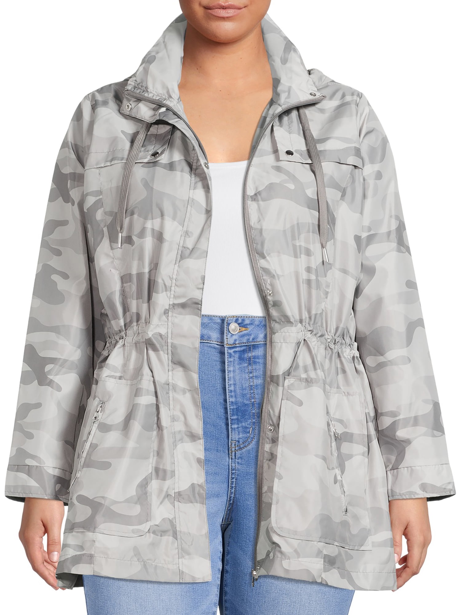 Me Jane Women s Plus Size Camo Print Hooded Rain Jacket Walmart