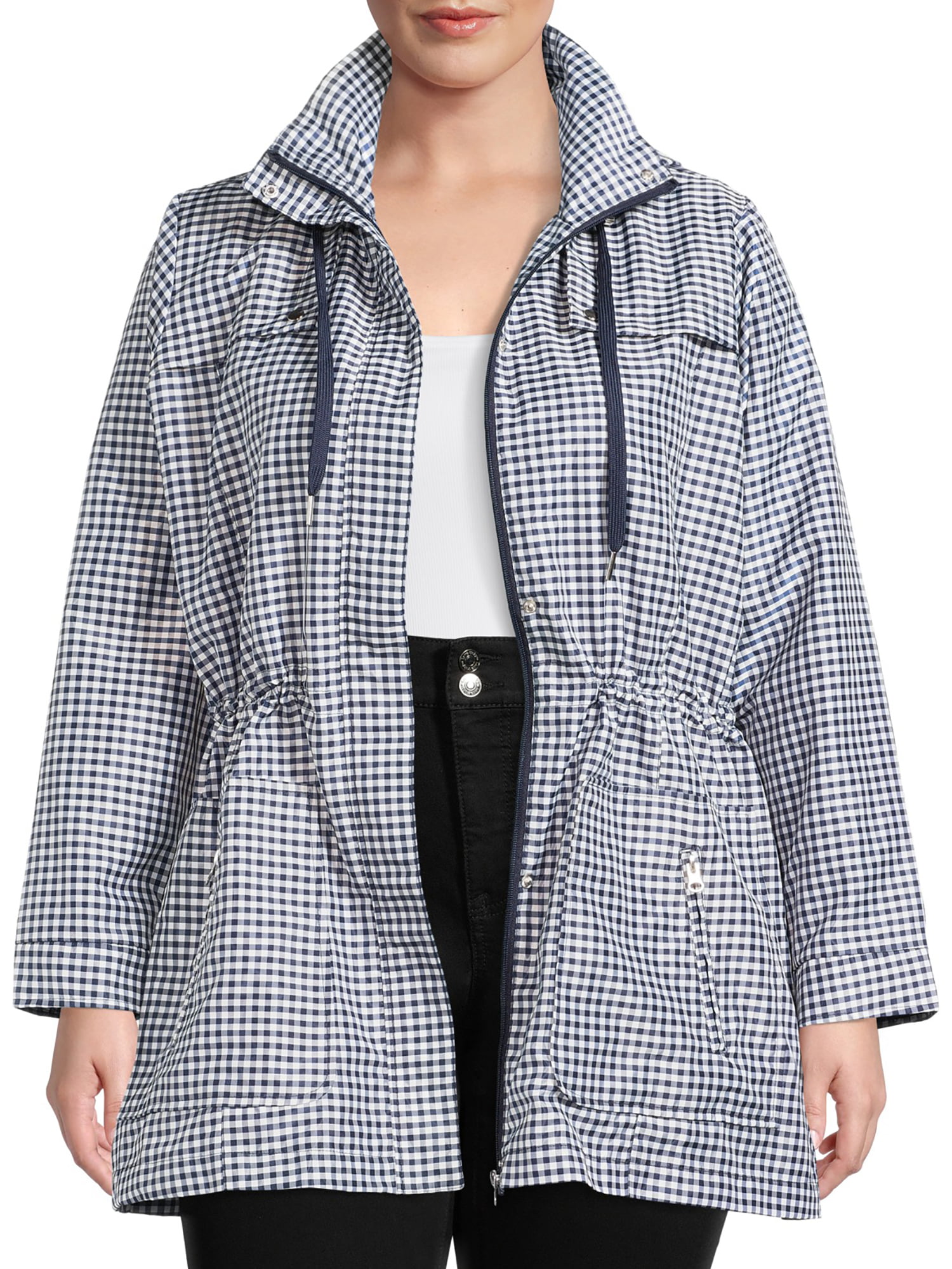 Me Jane Women's Plus Size Gingham Rain Jacket with Hood - Walmart.com