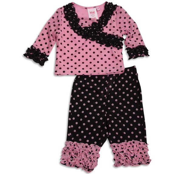 Me Me Me by Lipstik - Baby Girls Long Sleeve Pant Set Asst Fabrics 29736-3Months (pink polka dot)