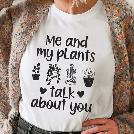 Me and My Plants Talk About You Shirt, Plant Lover Gift, Funny Gardening Tee, Plant Sweatshirt, Plant Mom Shirt, Graphic Plant Tee (Color:Heather Peach; Size:Unisex Shirt 2XL;)