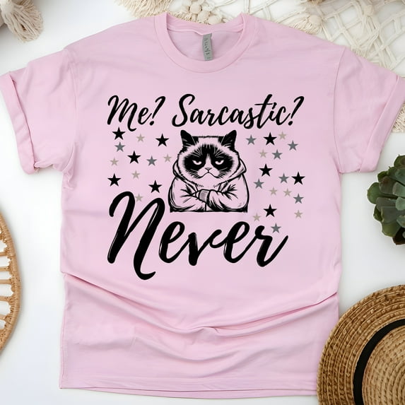 Me Sarcastic Never Grumpy Cat Humor Unisex Graphic Shirt, Light Pink, Size M