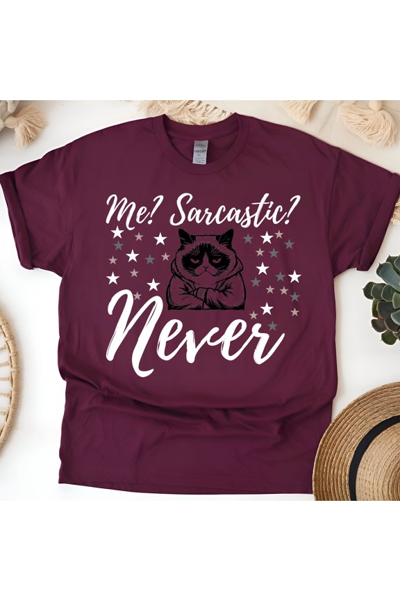 Me Sarcastic Never Grumpy Cat Humor Unisex Graphic Shirt, Maroon, Size L