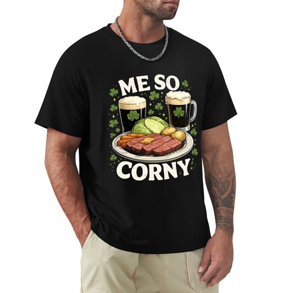 Me So Corny Men's HD Print Classic Short Sleeve T-Shirts Black 2XL
