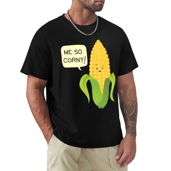 Me So Corny Men's HD Print Classic Short Sleeve T-Shirts Black L