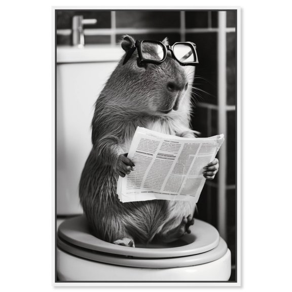 Me Time Capybara Canvas Funny Bathroom Art by Art Remedy, White Frame, 36" x 54"