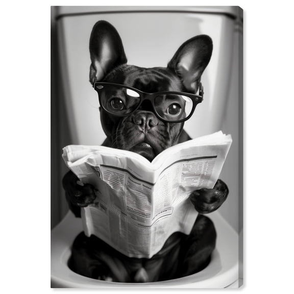 Me Time Frenchie Canvas Funny Bathroom Art by Art Remedy, Gallery Wrapped, 10" x 15"