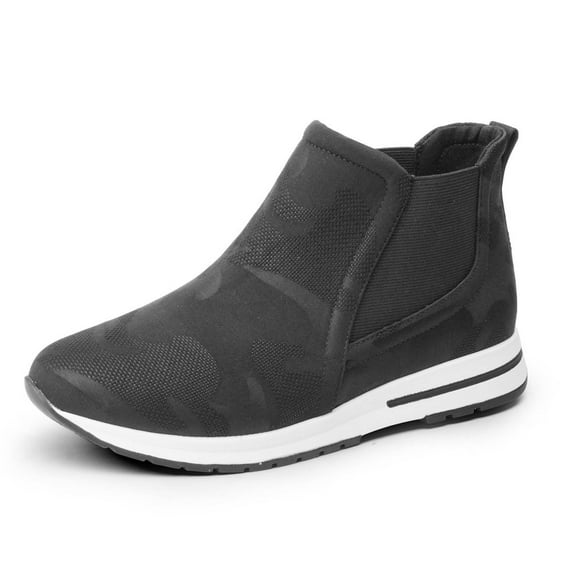 Me Too Linden Easy Slip On Comfort Sneakers Black Camo Fabric HIgh Top Booties (Black Camo Fabric, 6)