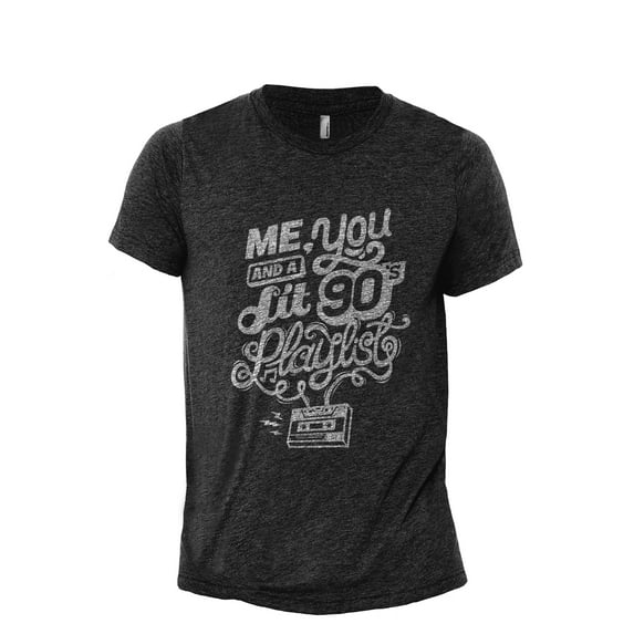 Me, You And A Lit's Playlist Men's Modern Fit Fun Casual T-Shirt Printed Graphic Tee Charcoal Gray Medium