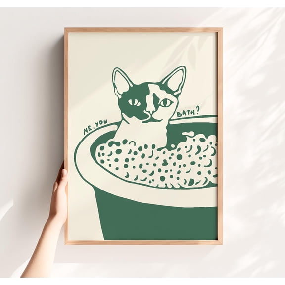 Me You Bath Cat In Tub Print Minimalist Funny Bathroom Art Home Decor Office Wall Art