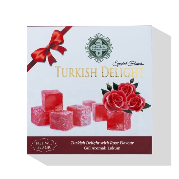 Mehur Safranbolu Lokumcusu Rose Turkish Delight  Gourmet Turkish Candy Gift Box, 11.3 oz