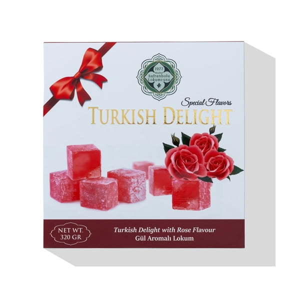 Mehur Safranbolu Lokumcusu Rose Turkish Delight Gourmet Turkish Candy Gift Box, 11.3 oz