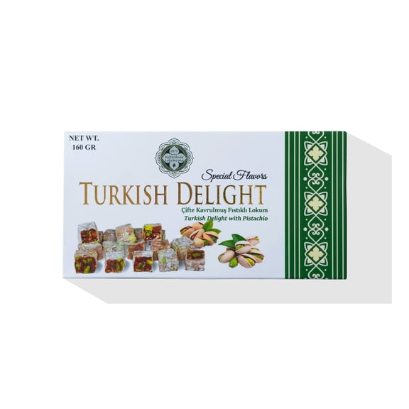 Mehur Safranbolu Lokumcusu Turkish Delight with Pistachios Gourmet Turkish Candy Gift Box, 5.6 oz